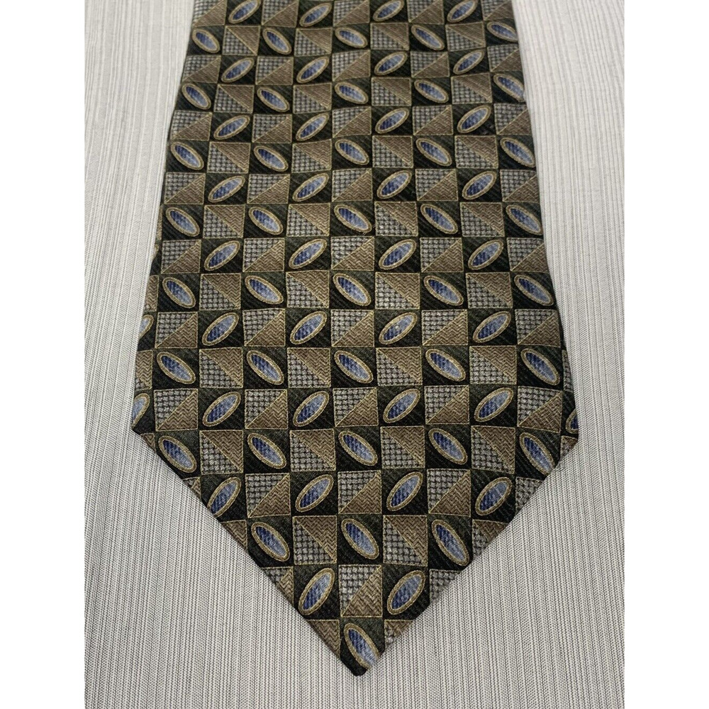 Van Heusen 100% Silk Tie Geometric print Brown Gold Blue‎ Colors, 61 inches